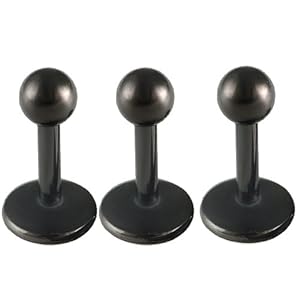 16g 16 gauge (1.2mm), 1/4 Inches (6mm) long - Black Anodized Stainless Steel Lip Bar Labret Ring with 3mm black balls Monroe Ear Tragus Stud Earrings Bulk lot CBHN- Pierced Jewellery Body Piercing Jewelry- Set of 3