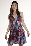 SMASH WEAR - Robe à bretelles empire boho imprimé fleuri volants marron TRIXIE - Femme