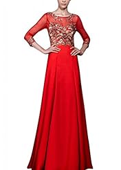 A-line Cocktail Floor Length Satin Long Sleeves Scoop Neck Embroidered Beaded Homecoming Dress/Pageant Dress/Prom Dress/Wedding Party Dress 