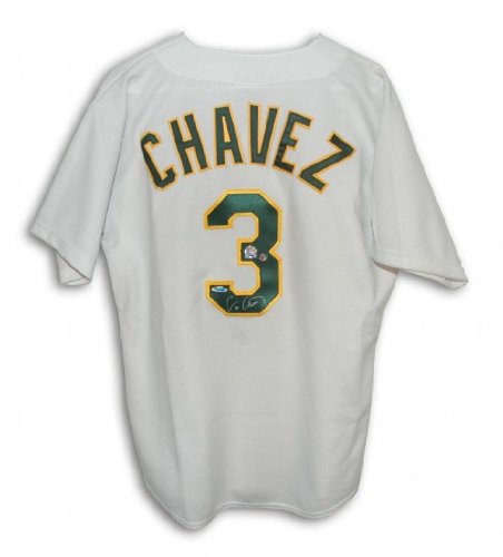 Eric Chavez Autographed/Hand Signed Oakland A's Majestic Authentic White Jersey