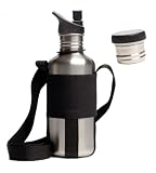 Klean Kanteen Brushed Stainless Steel Water Bottle with Shoulder Sling and 2 Caps (Sport Cap 2.0 and Stainless Flat Cap) Klean Kanteen