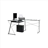 Sauder Beginnings L-Shaped Desk in Black,Clear Glass ~ Sauder