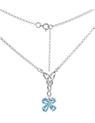 Sterling Silver Celtic 4-Leaf Clover Love Knot Necklace w/ Natural Blue Topaz, 16 inch long