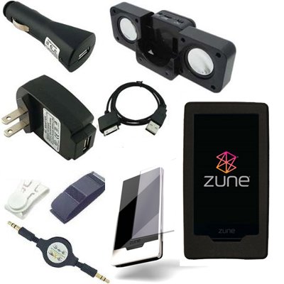 Ultimate Premium Accessory Bundle Combo for Microsoft Zune HD 16GB / 32GB Series MP3 Player: Black Silicone Skin Case Cover, USB 2in1 Data Sync Cable, USB Car Charger, USB Wall / Travel / AC Adapter Charger, 3.5mm Auxillary Retractable Cable, Belt Clip, A