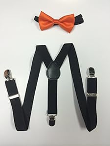 Toddler Baby Boys Girls Child Orange Bow Tie Vintage Black Suspender Y Clips