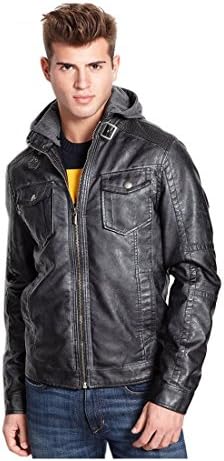 X-Ray Jeans Hoodie Faux Leather Jacket Medium M Black Faux Fur Lining