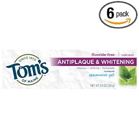 Tom's of Maine Natural Antiplaque Plus Whitening Gel Toothpaste, Spearmint, 5.5-Ounce Tubes (Pack of 6)