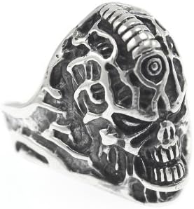Heavy !!! Sterling Silver 925 Gothic Skull Alien UFO Biker Ring for Men's (9)