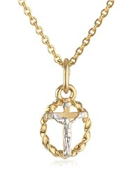 Two-Tone In Wire Oval Pendant Necklace, 14"