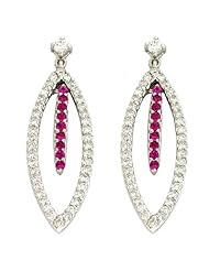 14K White Gold 1.42cttw Diamond and Pink Sapphire Earring
