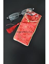 Beautiful Silk Brocade Eyeglass Sunglass Pouch Glasses Protect Bag - Red with Pattern by Shanghai Old Street