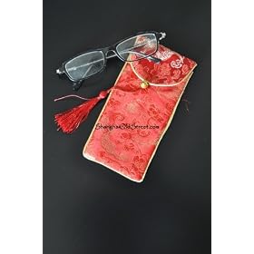 Click here to buy Beautiful Silk Brocade Eyeglass Sunglass Pouch Glasses Protect Bag - Red with Pattern by Shanghai Old Street.