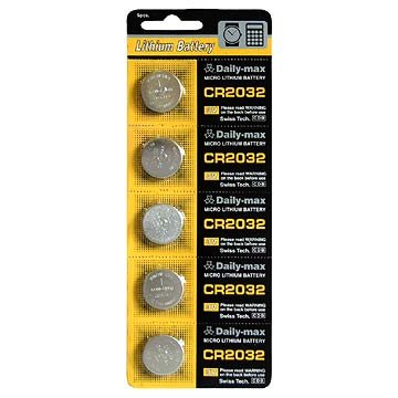 Pack of 5 CR2032 Lithium Button Cell 3-volt Batteries