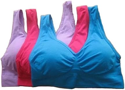 Women's Comfort Revolution Wirefree Double Straps Yoga Sports Gym Running Bra with Removable Pads (Pack Of 3 Colors) (Colour Pack (Rose Pink, Dark Pink &amp; Dark Purple), Extra Large)