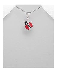 Ladybug Colored Enamel Pendant Necklace In 92.5 Sterling Silver