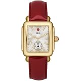 MICHELE Deco 16 Gold White Diamond Dial Scarlet Patent Watch