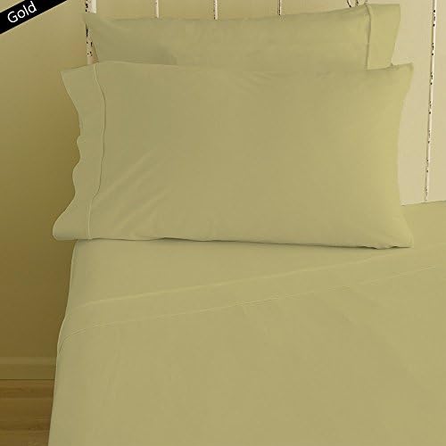 Solid Pattern Italian Finish Bedding sheets (1 PC Flat Sheet, 1 PC Fitted Sheet &amp; 4 PC Pillowcases) Fits upto 10 Inches Deep Pocket 100% Egyptian Cotton 800 Thread Count ( Queen , Gold )