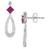 14K White Gold Diamond and Ruby Teardrop Earrings
