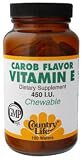 Country Life - Carob Flavor Vitamin E, 450 IU, 100 wafers