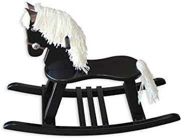 FireSkape Amish Crafted Solid Maple Black Finished Pony Rocking Horse with White Mane