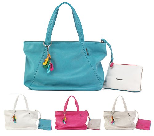 TAMARIS Handtasche, Shopper, mit Kosmetiktäschchen und Schuh-Anhänger, 4 Farben: pink, quarz, türkis oder weiss, Farbe:weiss