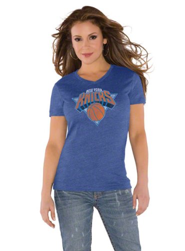 New York Knicks Royal Women's Primary Logo Tri Blend V Neck T-Shirt- by Alyssa Milano