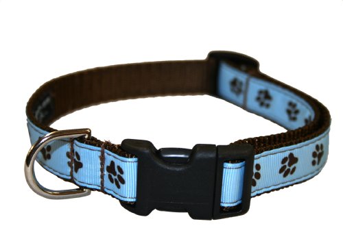 Small Blue/Brown Puppy Paws Dog Collar: 5/8