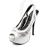Women's Slingback Peep Toe Slingback Platform Pumps White 5-10