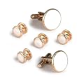 Giorgio Bissoni Round White Stone with Gold Trim Cufflink and Stud set