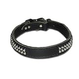 1.25 in. Dome Studded Leather Tapered Dog Collar model 133DR (Black, 21 in.)