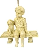 4 Victorian Boy & Dog On Bench Christmas Ornament