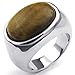 KONOV Jewelry Mens Stainless Steel Ring, Classic Tiger Eye Band, Silver