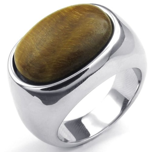 KONOV Jewelry Mens Stainless Steel Ring, Classic Tiger Eye Band, Silver