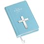 Soft Blue Leather New Testament with Sterling Silver Cross