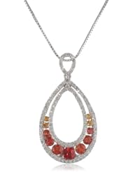 Sterling Silver Shades of Orange Sapphire and Diamond-Accented Pendant Necklace, 18"