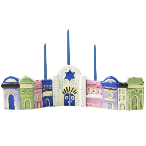 Village Candle Holder Ceramic Hanukkah Menorah