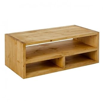 Table basse rectangulaire 3 niches en bois massif 110 cm TEXAS