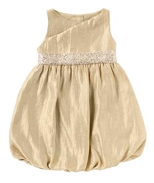 Puffball Party Dress with Sequin Detail Sash - Gold