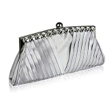 Pleated Satin Evening Clutch Bag Silver Grey