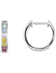 14k White Gold Multi-Sapphires Huggie Hoop Earrings