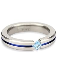 Womens Grey Titanium Princess-Cut Blue Topaz with Blue Anodized Channel