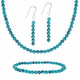 Sterling Silver 4mm Reconstituted Turquoise Stone Bead Beaded Dangle Hook Earrings Stretch Bracelet...