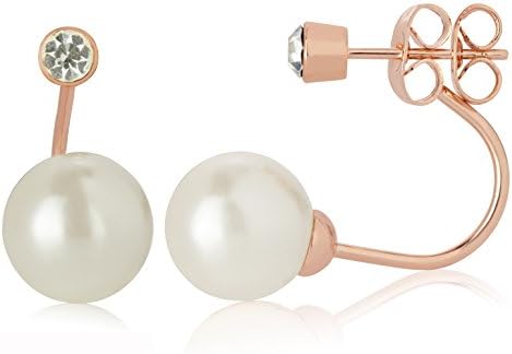 Rosetone Front and Back Crystal and Simulated Pearl Dangle Drop Earrings