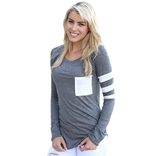 Willtoo® 2015 Womens Long Sleeve Round Neck Splice Shirt Blouse Tops (US Size:4, Gray)
