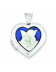 Genuine .925 Sterling Silver Angel Agate Cameo 18mm 2-Frame Heart Locket 1.6 Grams. 100% Satisfaction Guaranteed.