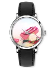 SPRAWL Aanalog Fashion Series Silver Ladies Watches of Genuine Black Leather Strap,Unique Wrist Watch for Women Girls Designed with Red and white rose petals