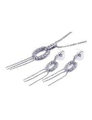 Nickel Free Sterling Silver Pendant & Earring Sets CZ Open Circle W/ Hanging Chain Set