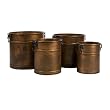 Set of 4 Antique Decorative Copper Planters with Iron Handles