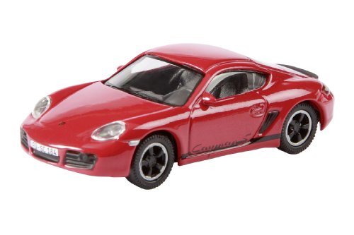 Dickie-Schuco 452590400 - Porsche Cayman S 1:87, Vitrine mit Touchbox, Kennzeichen: F&Uuml; - SC 184, rot