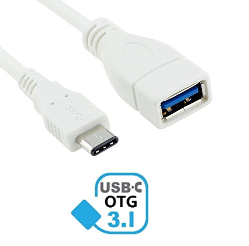 USB 3.1 Type C (USB-C) to USB 3.0 Type A Female Adapter OTG Connector Sync Cable Hub for Apple New MacBook, Chromebook Pixel, Dell XPS 13 15, ASUS T100HA, Yoga 900, HP Pavilion X2 (White-OTG)